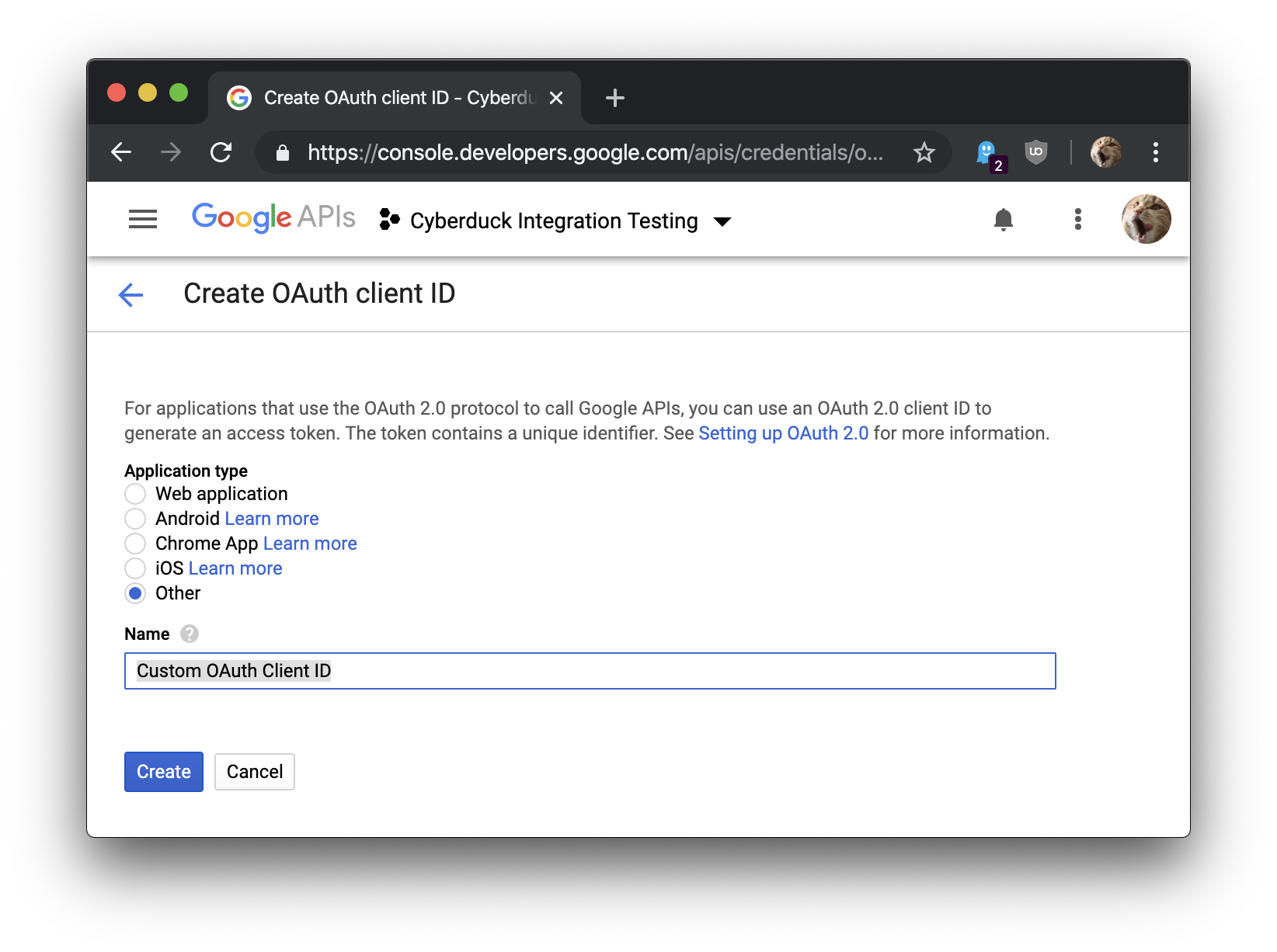 Google Create OAuth Client ID