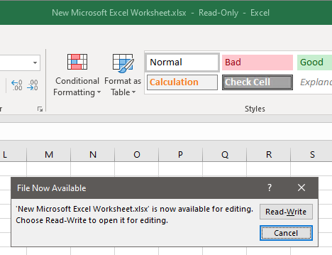 File Now Available Notification Microsoft Excel